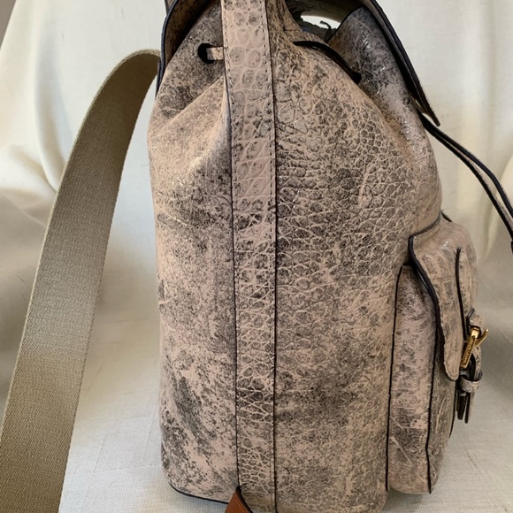 RALPH LAUREN Backpack Olive Bronze Tan Croc Embossed Leather Preppy Bag - Picture 4 of 11